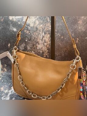Rare VTG Coach 8148 Girlie CAMEL Leather Shoulder Bag Silver Chain NWT